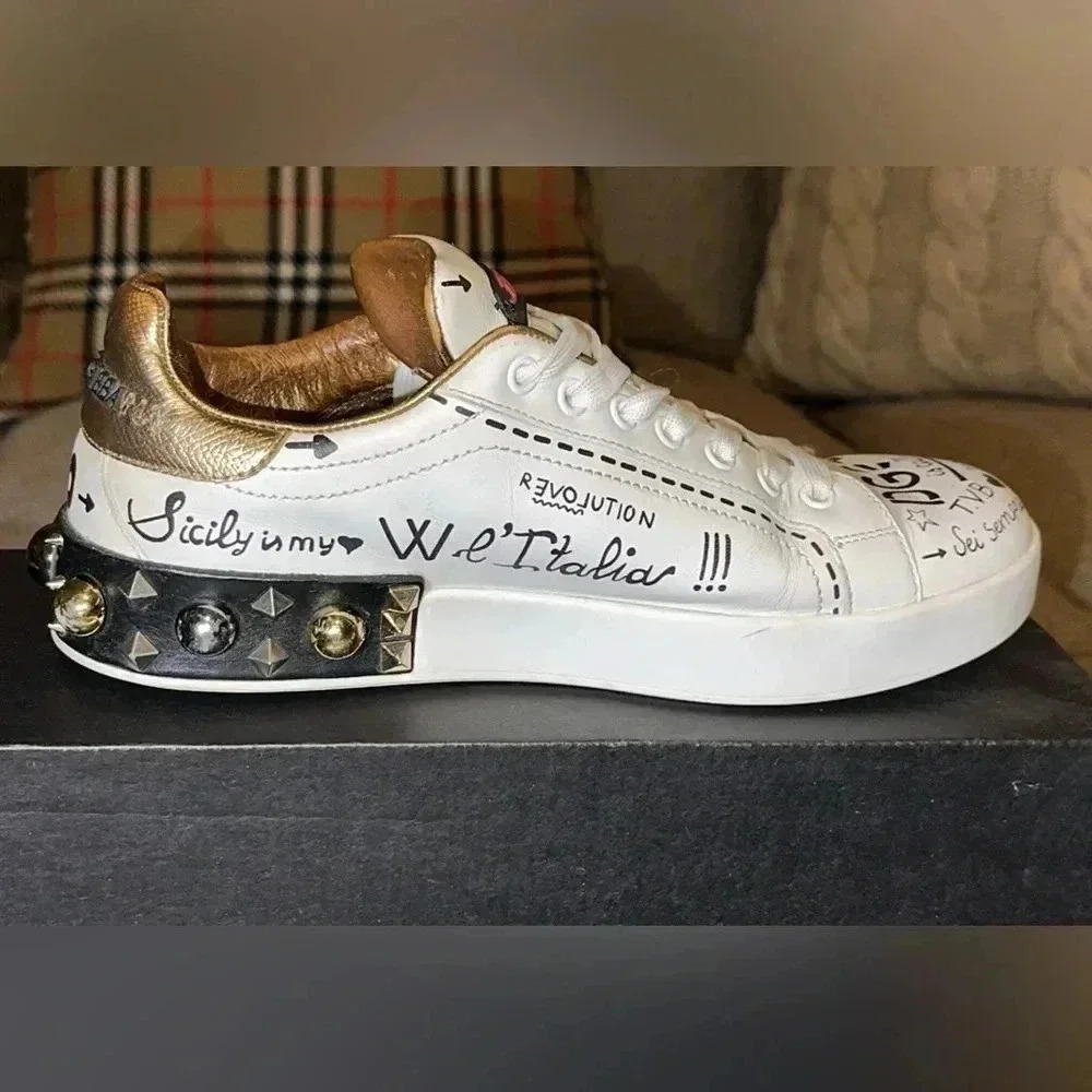 Dolce & Gabbana DG Portofino Designer White Leather Sneakers/Shoes Size 40 - Picture 7 of 16